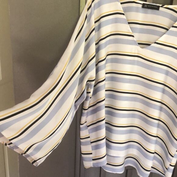 INC Silk striped V-neck blouse petite large - Picture 3 of 6